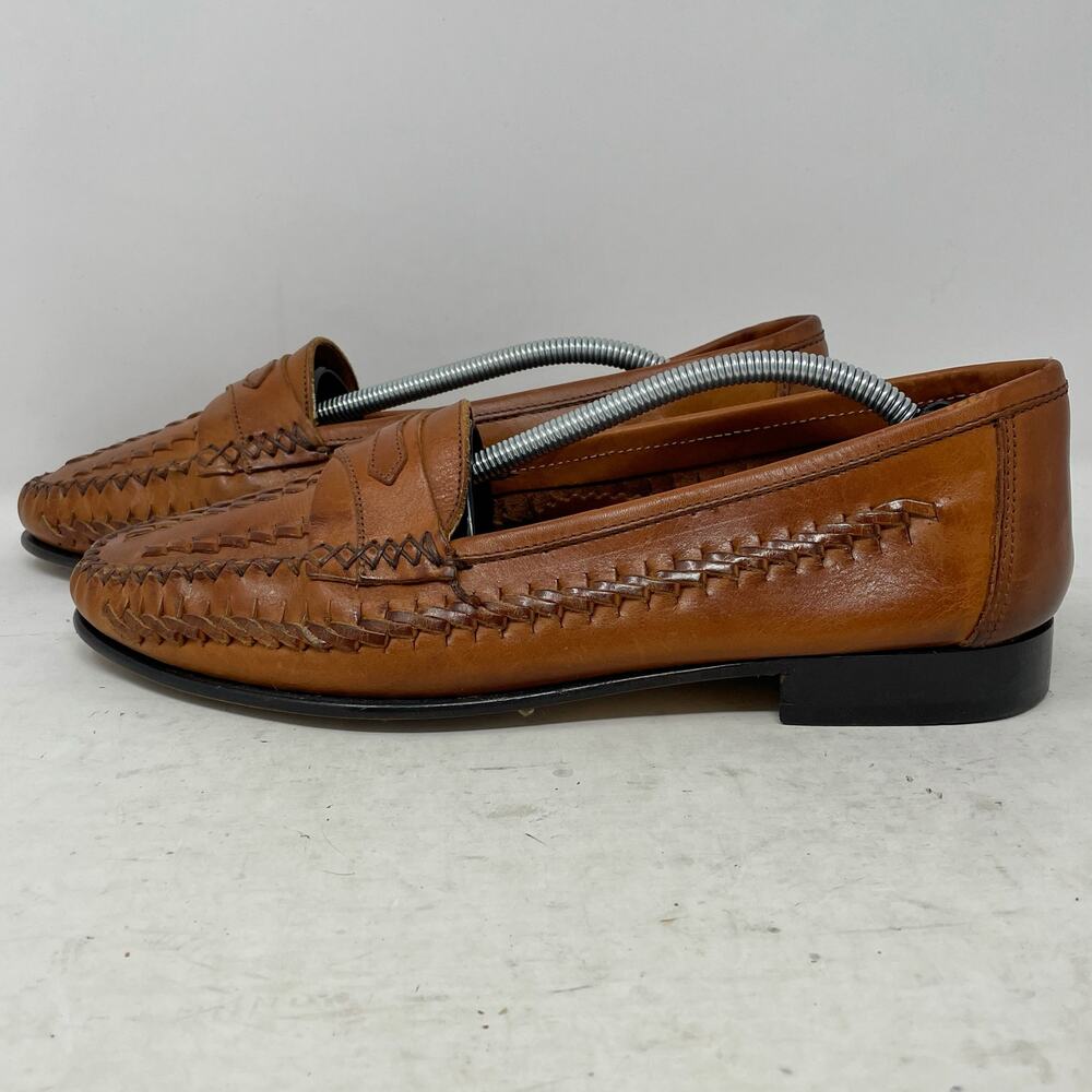Savile Row Brown Braided Leather Penny Loafers Mens Size 8